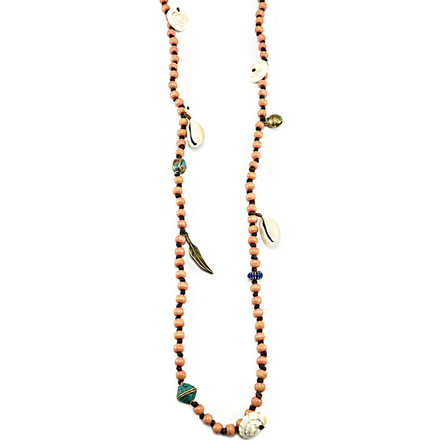 CORAL WOODEN BEADS NECKLACE