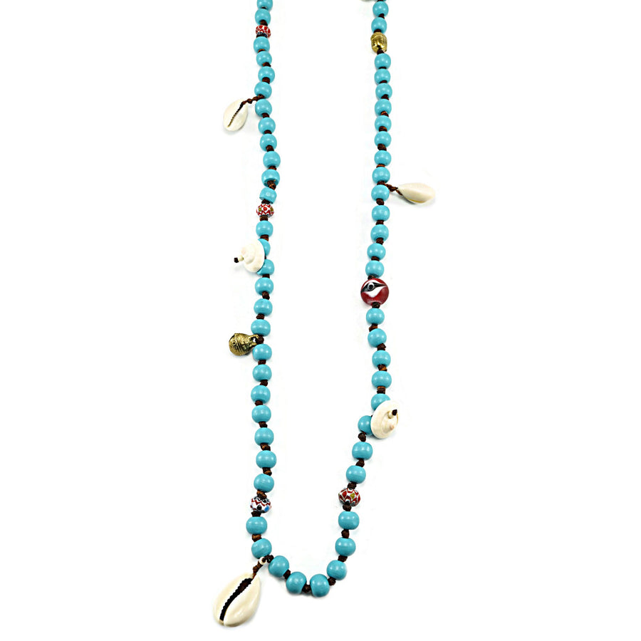 TURQUOISE WOODEN BEADS NECKLACE