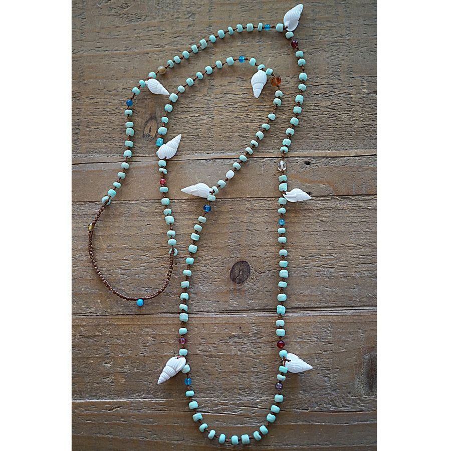 BLUE BOHEMIAN SHELL NECKLACE