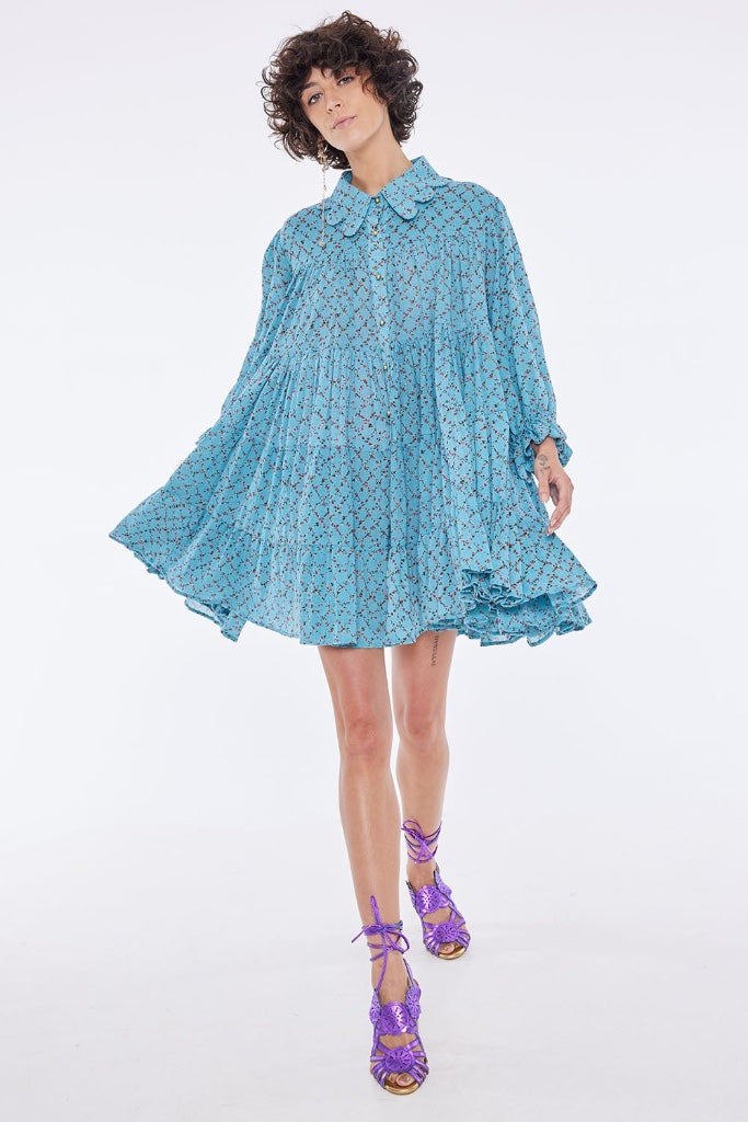 JACKIE SCALLOP FLOWER SQUARE CADET BLUE MINI DRESS –