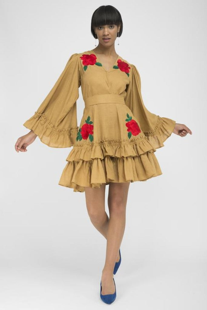 TLOS Caramel Linen Flirty Mini Dress