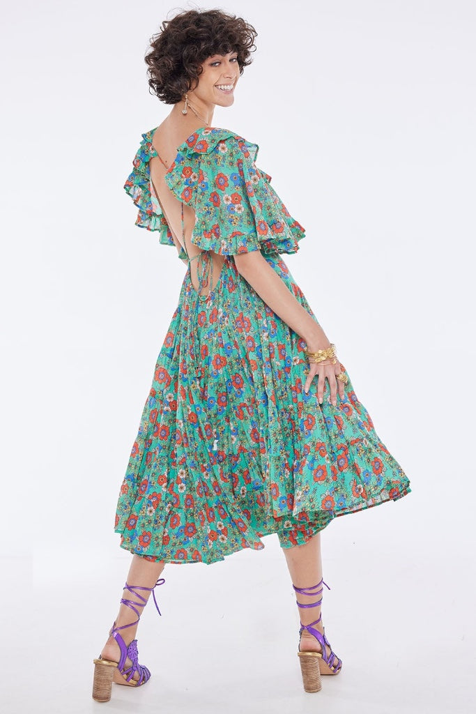 ZENEVIEVE SECRET GARDEN GREEN LEAF MIDI DRESS – Silk-kw.com